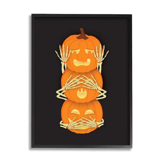 Stupell Industries Hear See Speak No Evil Pumpkins Framed Giclee Art